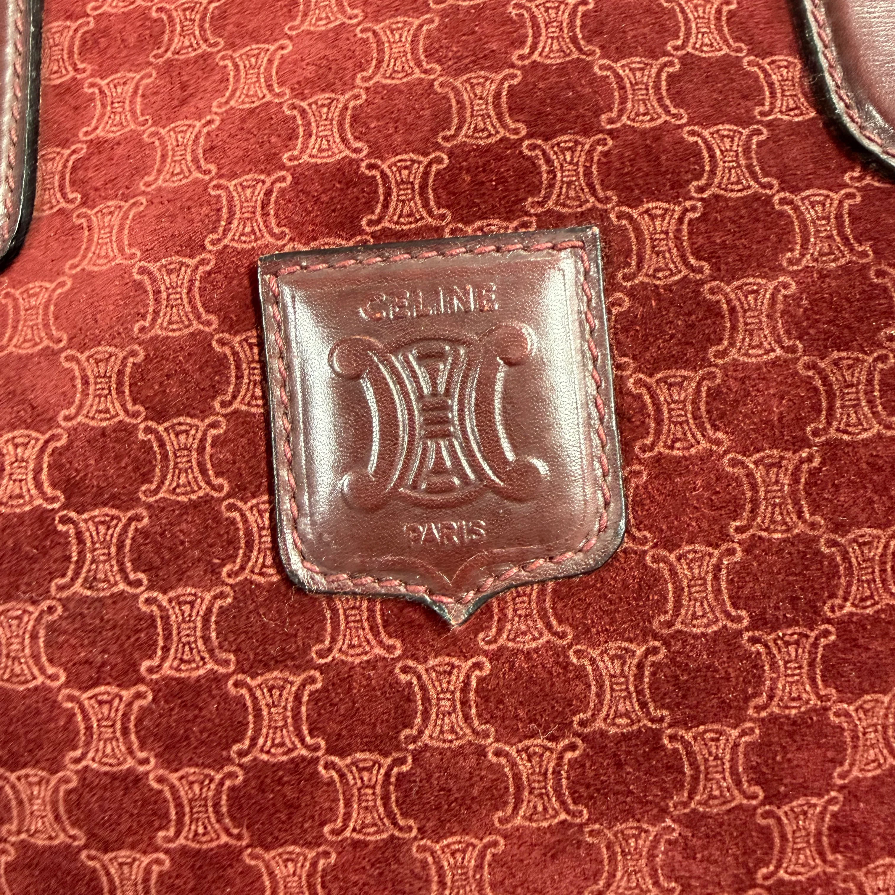 Celine | Boston Handbag – Burgundy Suede & Leather Trim (Good Condition) - Image 10