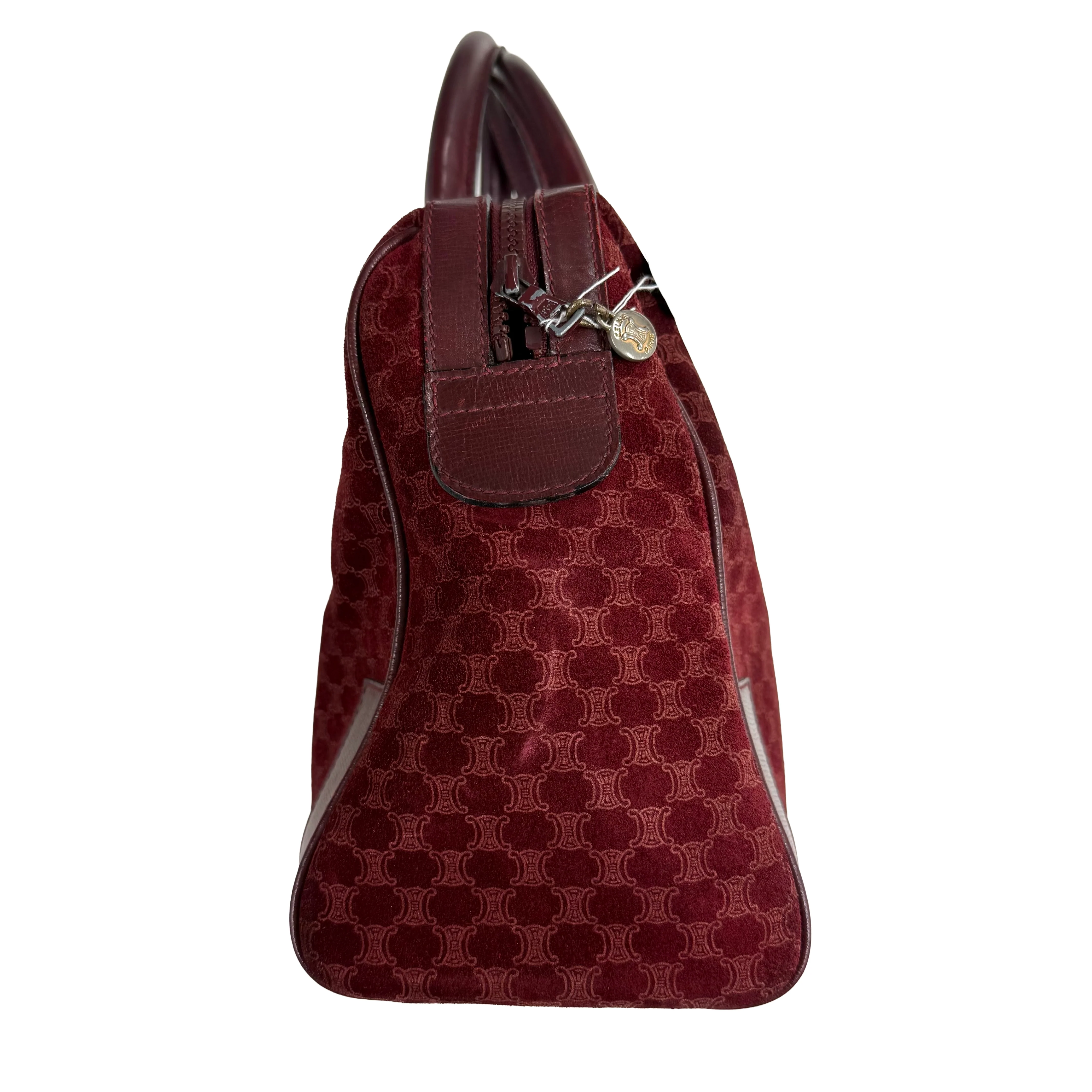 Celine | Boston Handbag – Burgundy Suede & Leather Trim (Good Condition) - Image 4