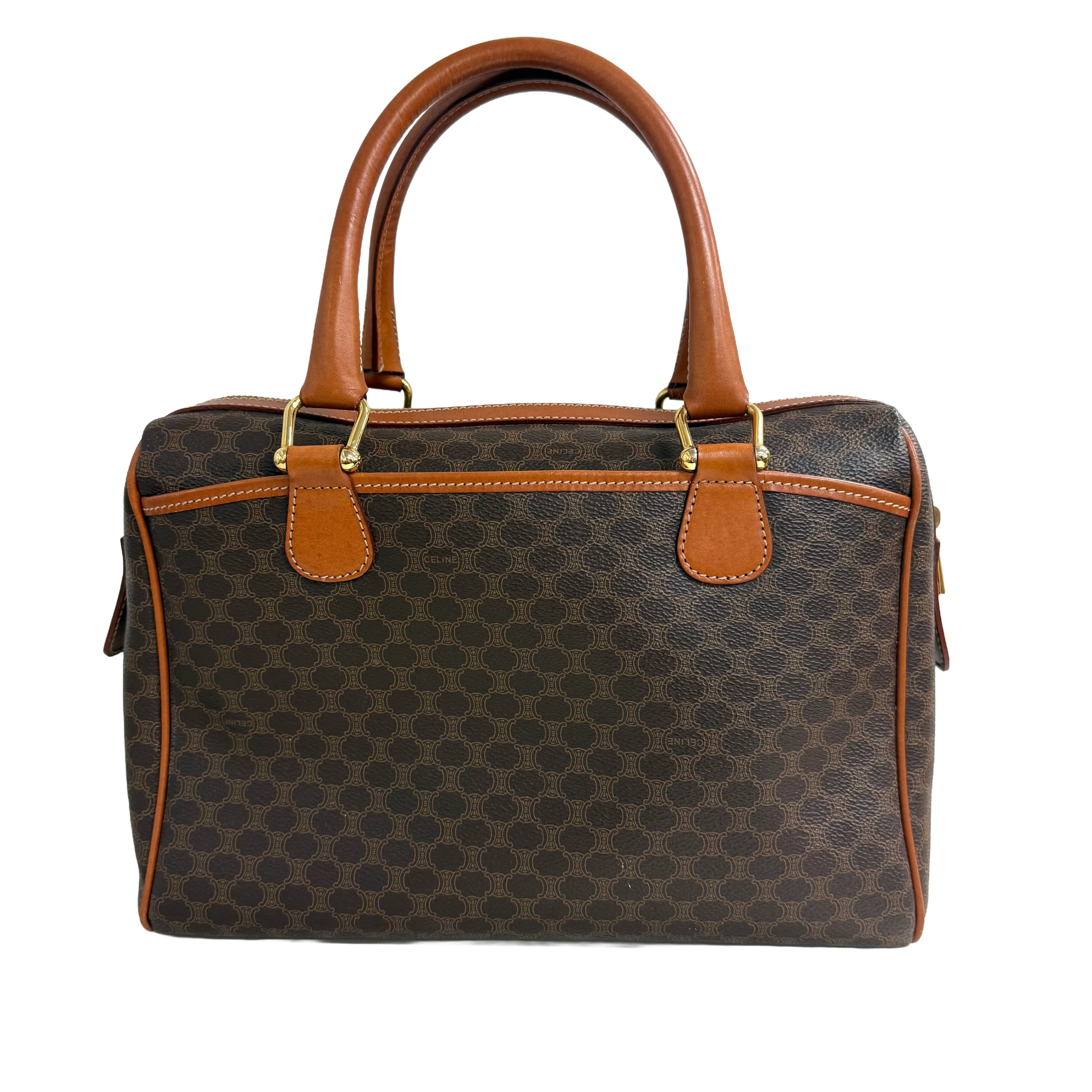Celine | Macadam Boston Bag – Brown Coated Canvas & Tan Leather Trim (Pristine Condition) - Image 3