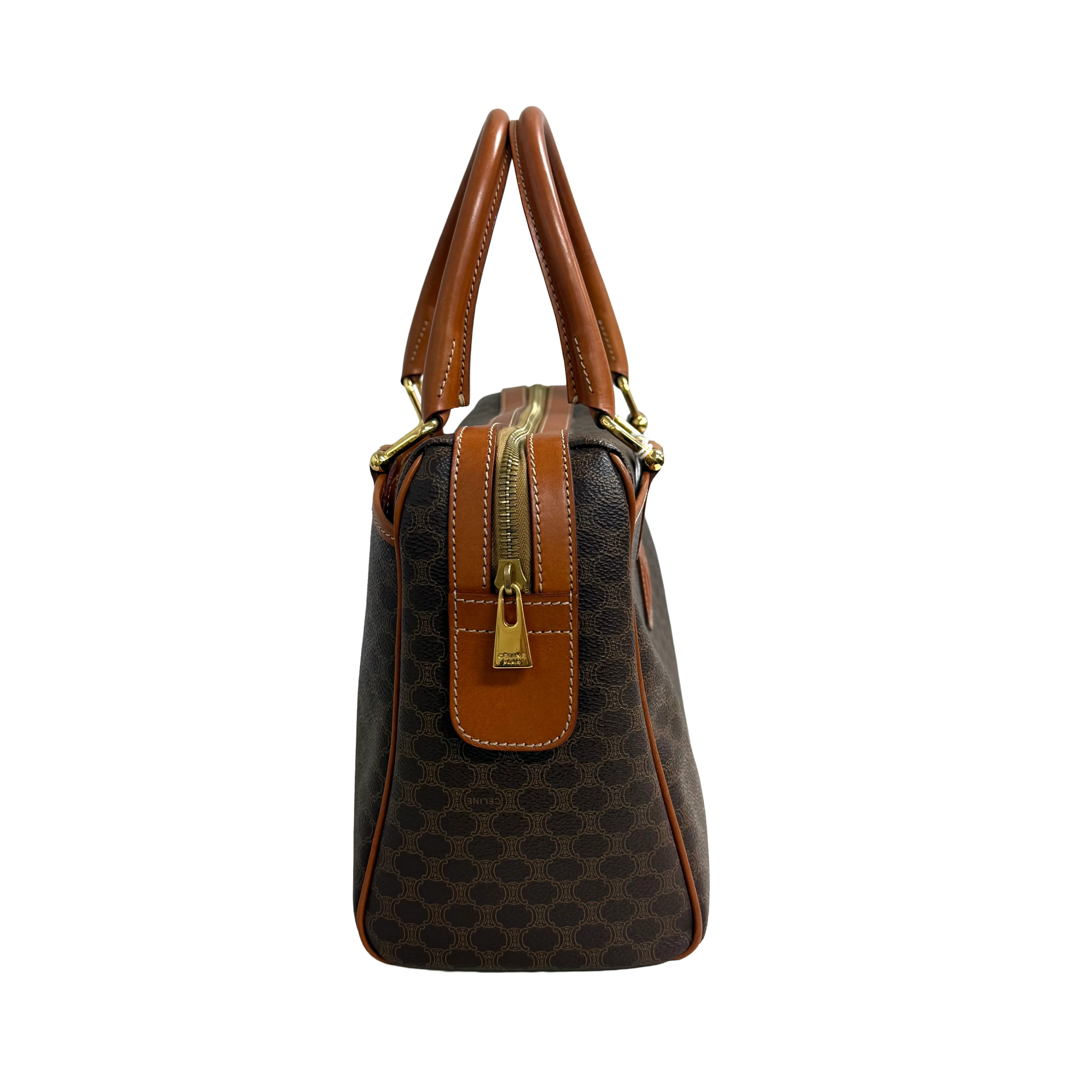 Celine | Macadam Boston Bag – Brown Coated Canvas & Tan Leather Trim (Pristine Condition) - Image 4