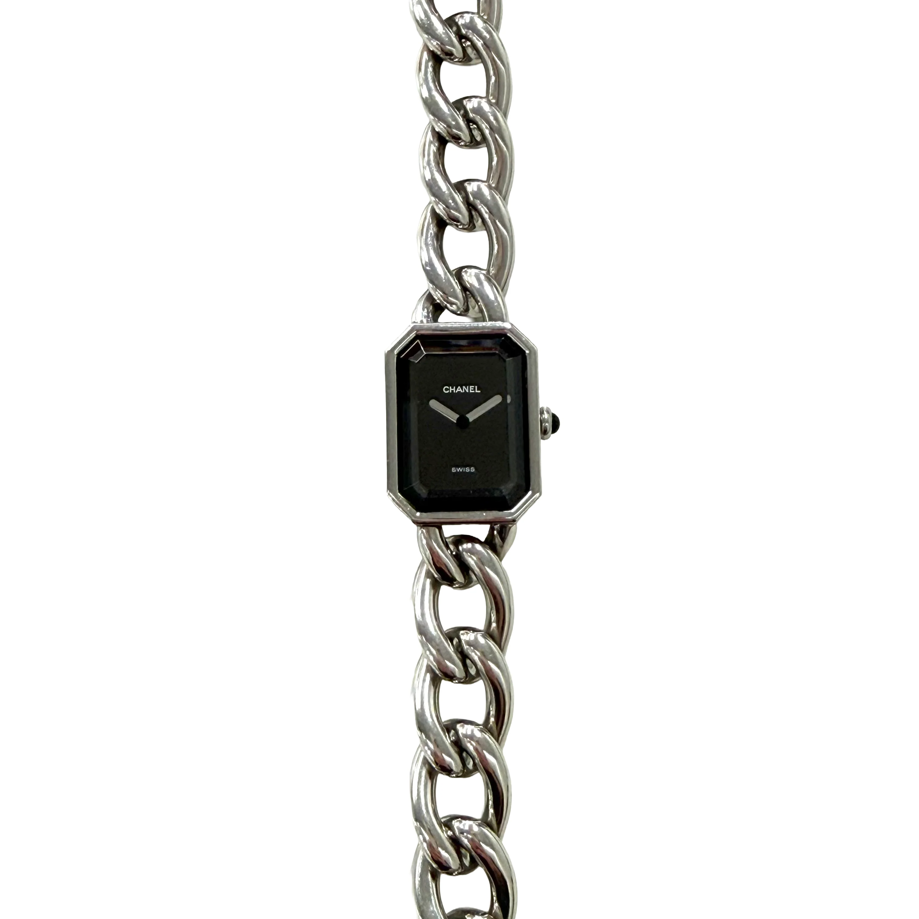 Chanel | Chain Bracelet Watch – Stainless Steel, Black Dial (c. 1987) Excellent Condition) - Image 4