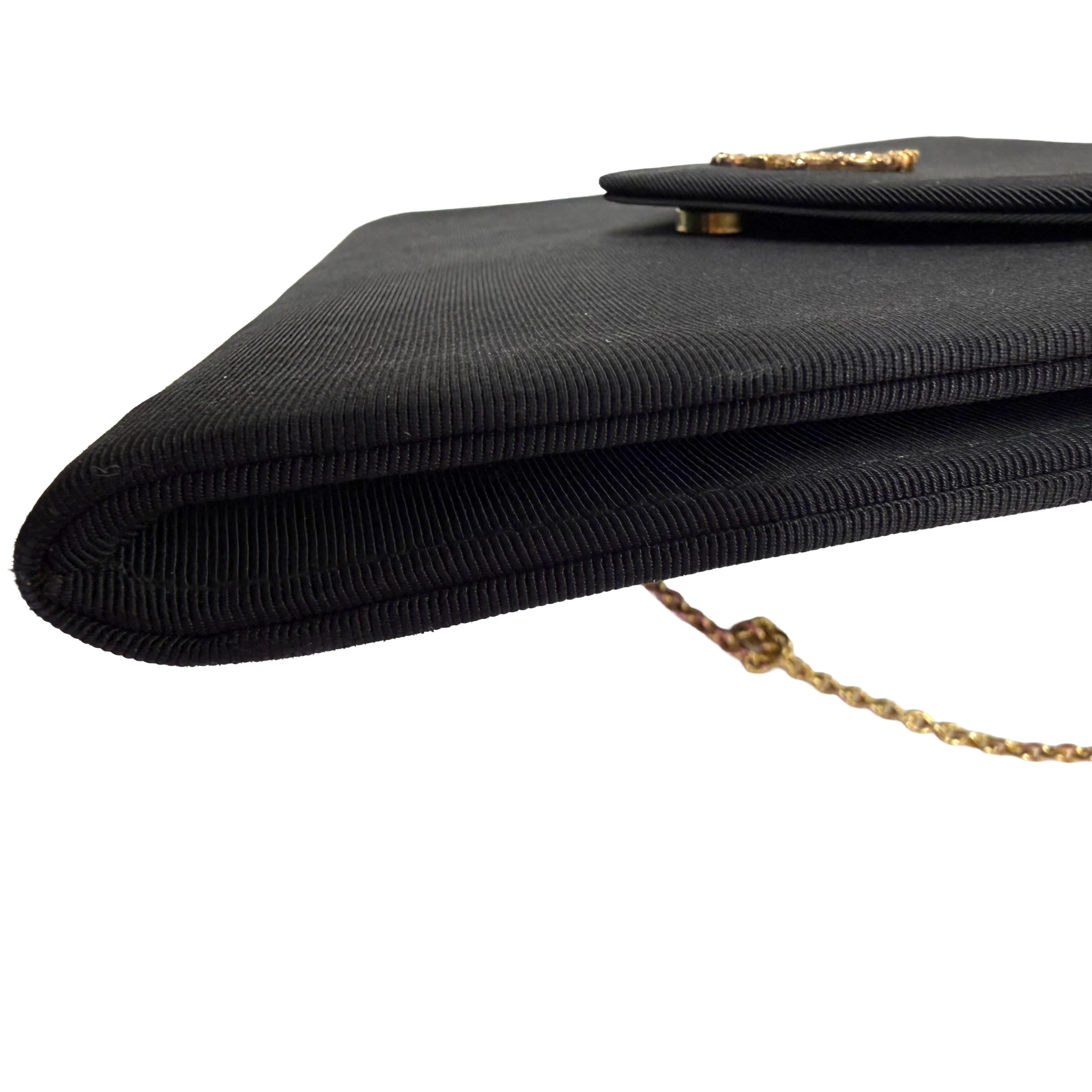 Christian Dior | Small Evening Chain Clutch – Black Grosgrain & Gold Hardware (Excellent Condition) - Image 3