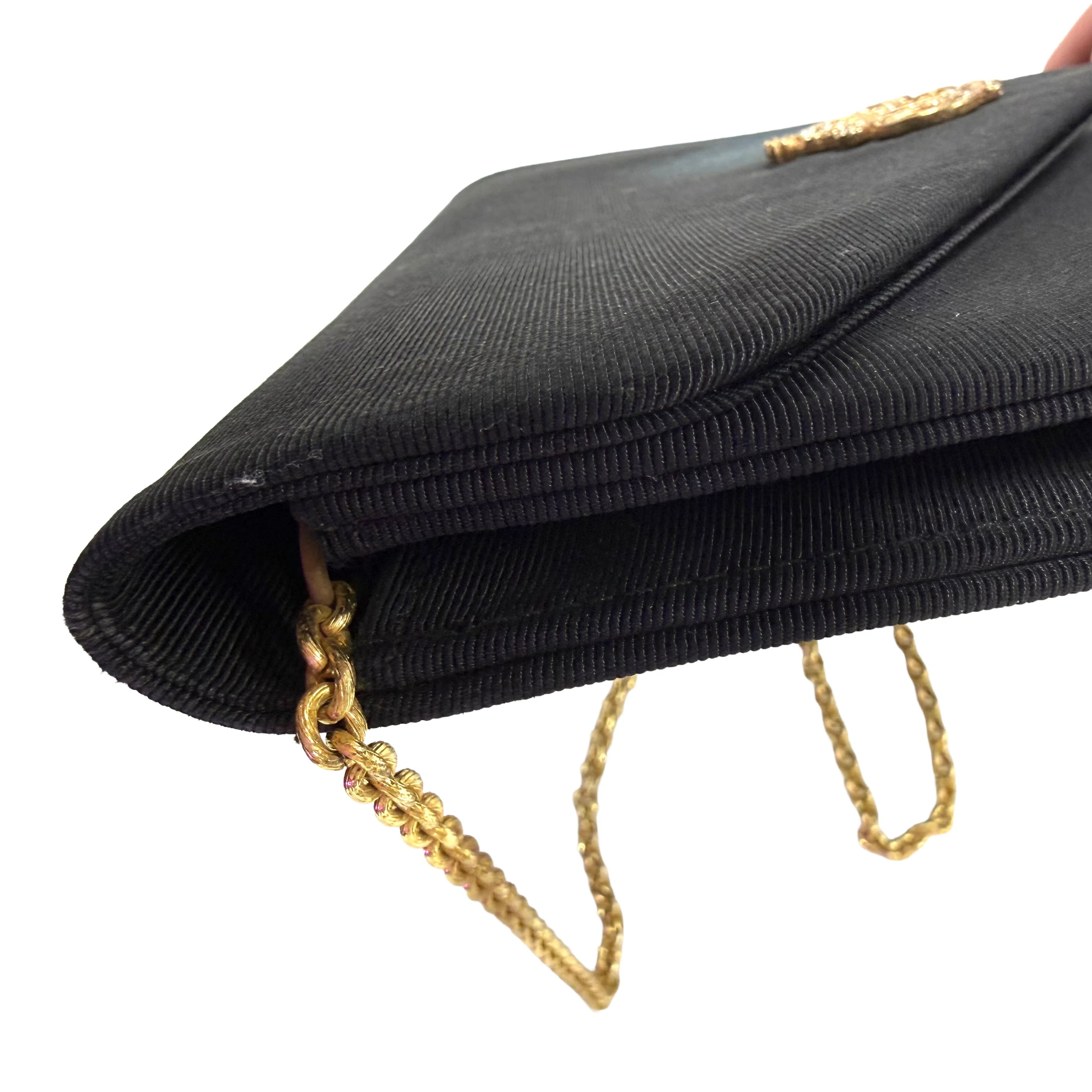 Christian Dior | Small Evening Chain Clutch – Black Grosgrain & Gold Hardware (Excellent Condition) - Image 4