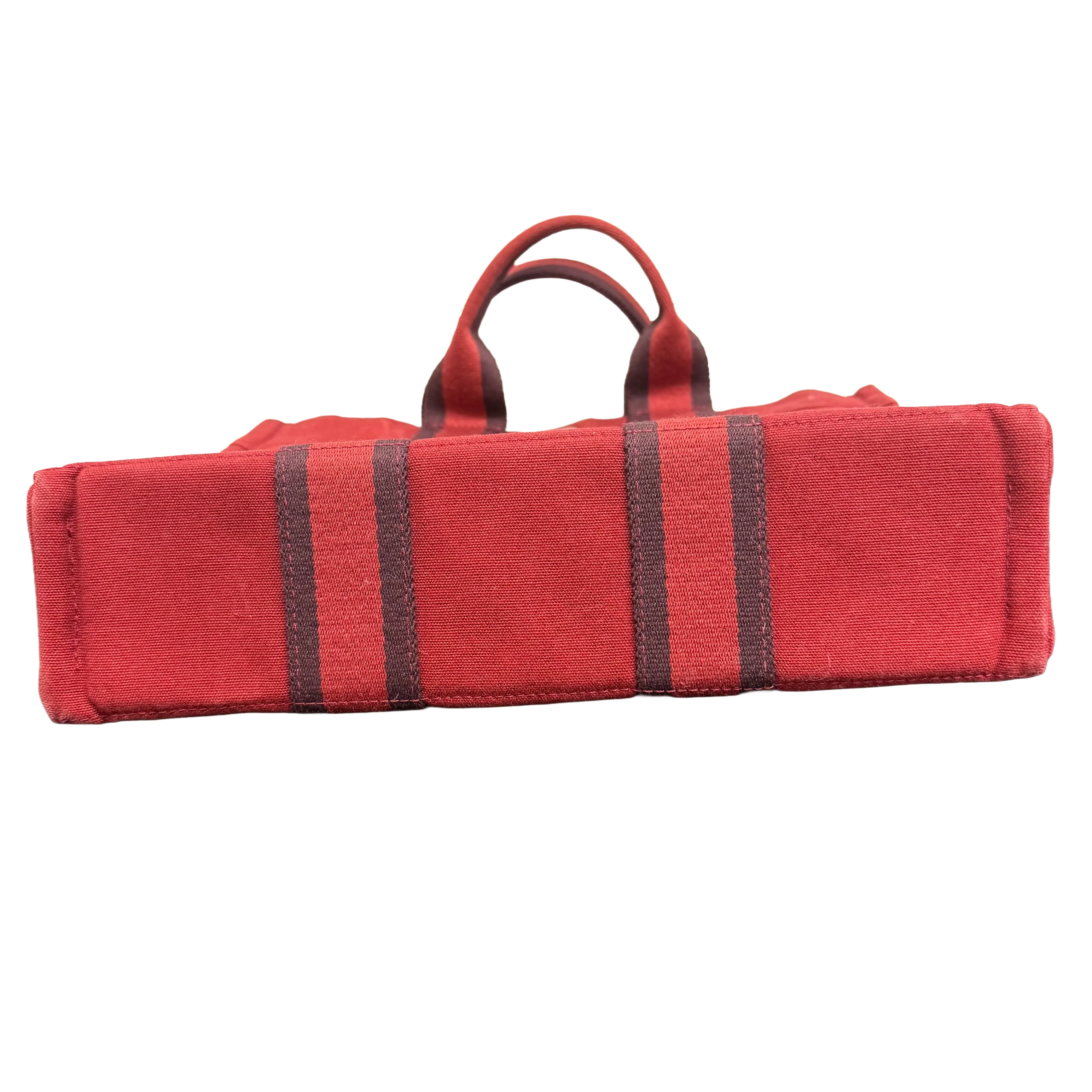 Hermès | Fourre-Tout Tote – Red Canvas & Burgundy Stripes Small (Good Condition) - Image 3