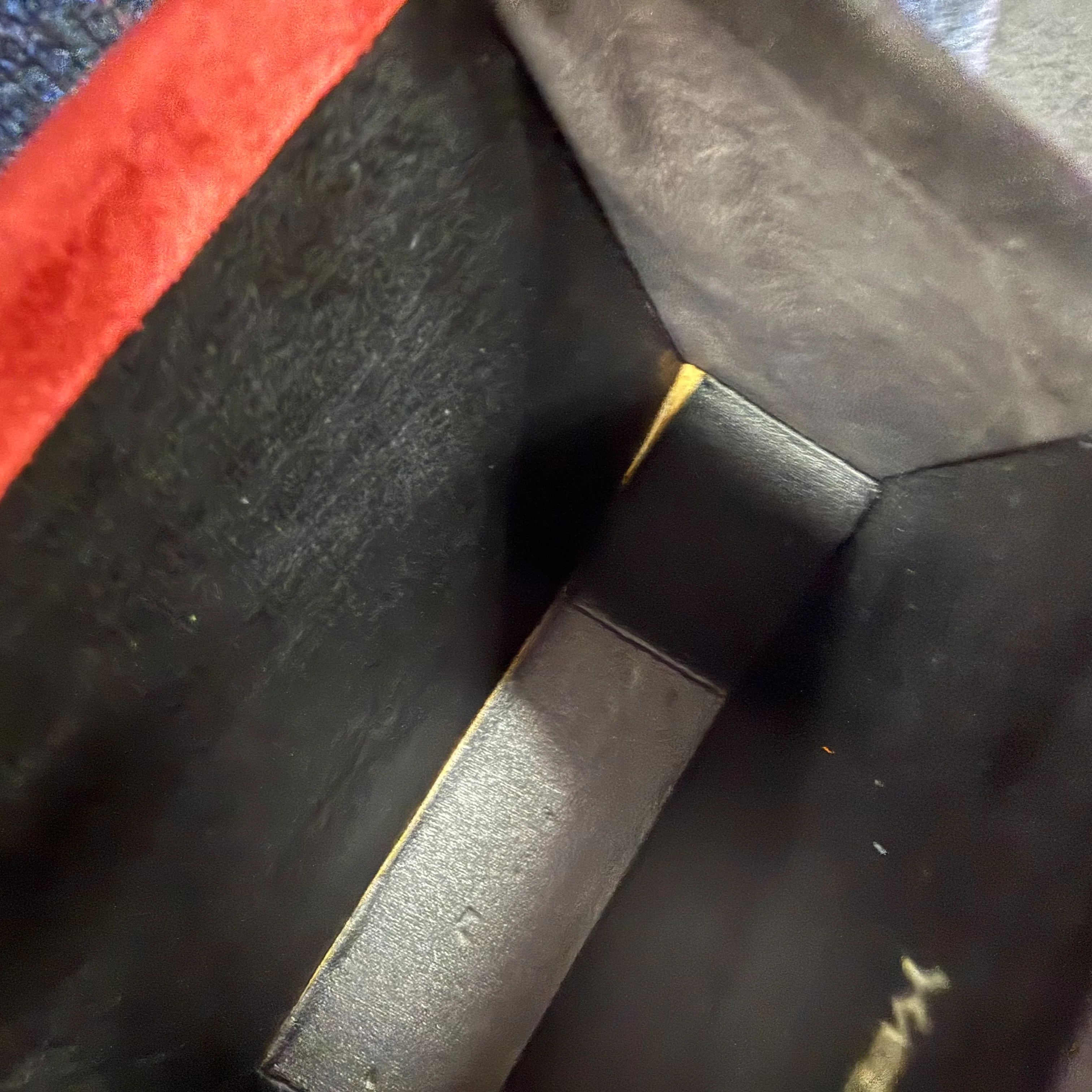 YSL | Suede Drawstring Mini Bag – Black & Red with Rope Strap (Vintage Condition) - Image 4