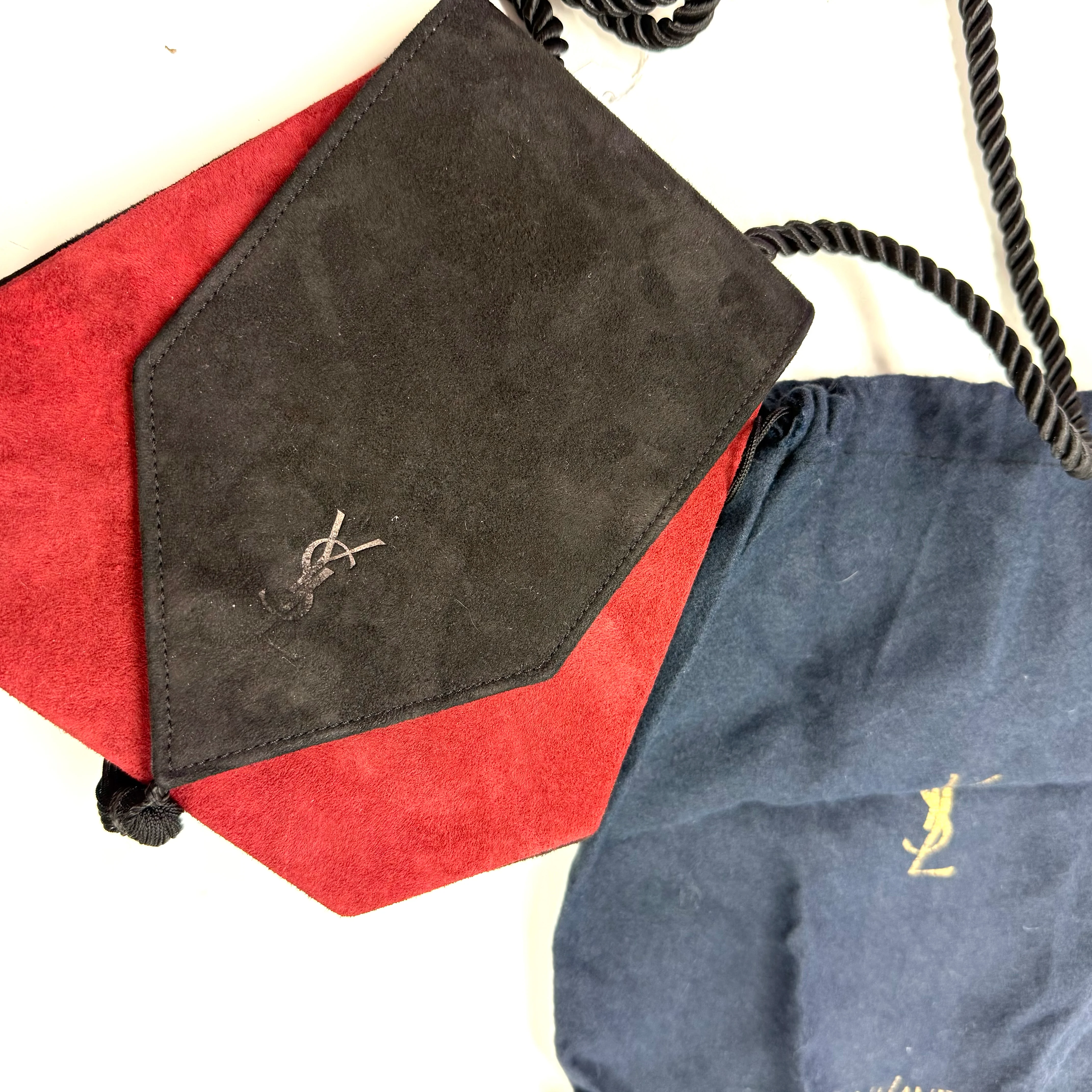 YSL | Suede Drawstring Mini Bag – Black & Red with Rope Strap (Vintage Condition) - Image 5